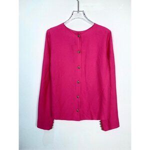 Chanel Womens Rose Red Long-Sleeve Button-Up Crew Neck Jacket Size 38 Made In Fr